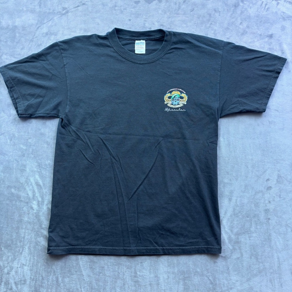 Gildan Special Forces Operations Afghanistan Skull T-Shirt Black Large Vintage